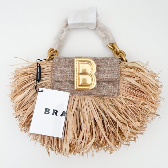 Brandon Blackwood Micro Nia Bag in Beige Linen with Fringed Wicker and Gold Bras - Picture 10 of 14